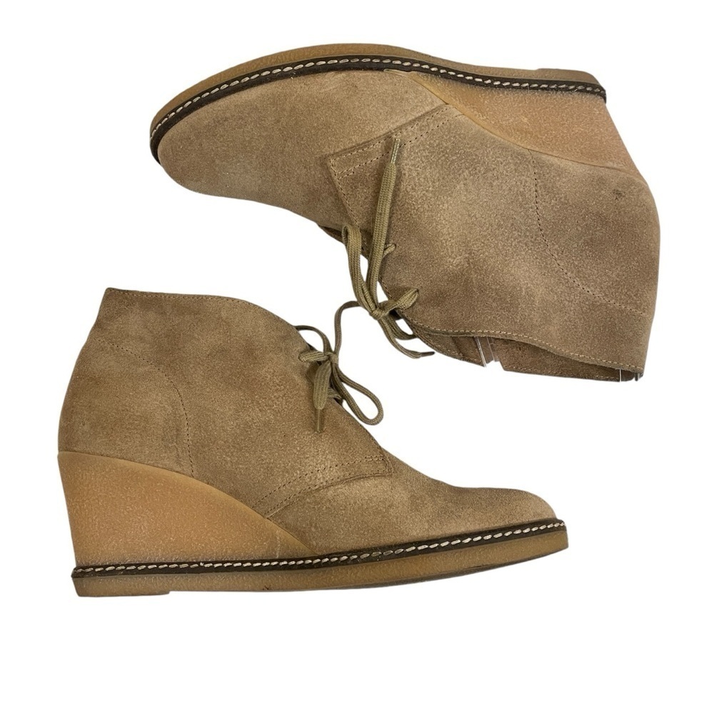 J. Crew Women’s Size 10 Tan Suede Wedge Bootie. Made in 🇮🇹 Italy. Lace up - Picture 4 of 9